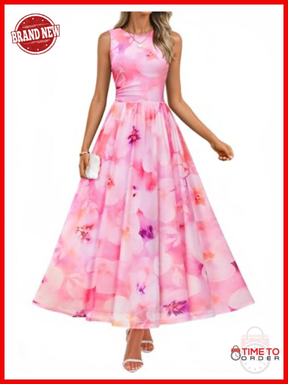 Women's Sleeveless Floral Tulle Maxi Dress A-Line Wedding Guest